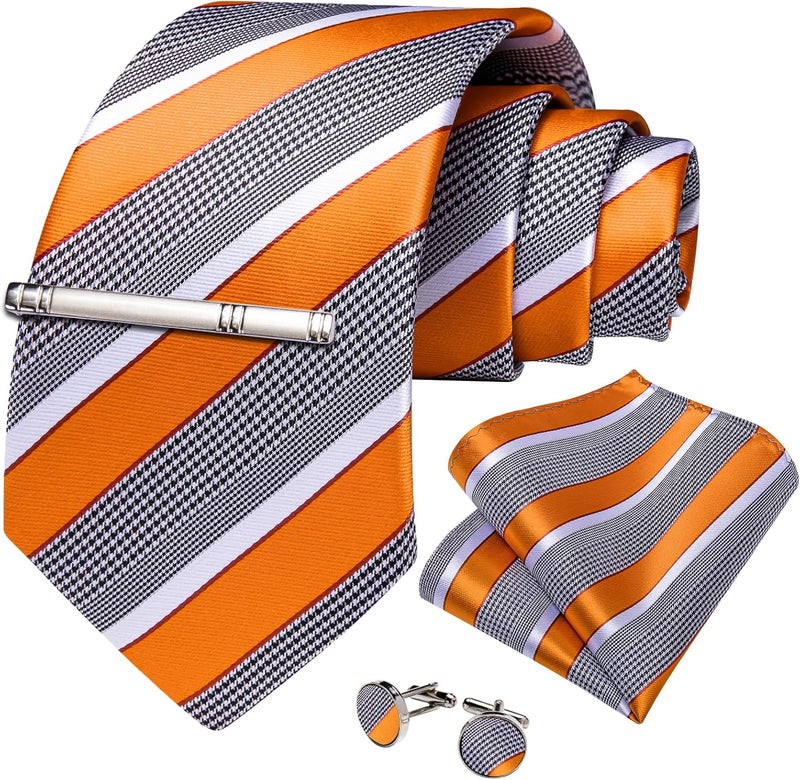 DiBanGu Mens Striped Tie Silk Woven Necktie and Pocket Square Cufflinks Tie Clip Set Wedding Business Formal Gift Tie for Men - Image 3